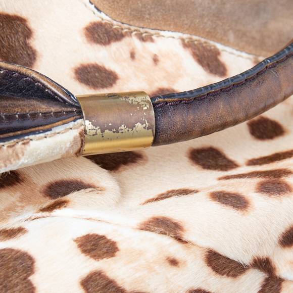 JIMMY CHOO Beige/Brown Leopard Print Calf Hair and Suede Mandah Expandable Hobo - Picture 5 of 9